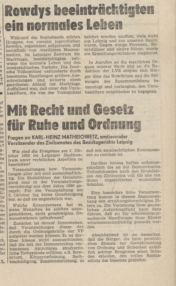 Leipziger Volkszeitung, 9.10.1989